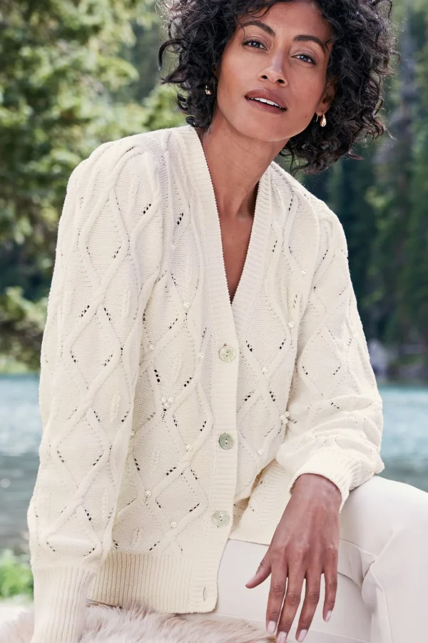 Everyday Styles | Sweaters & Cardigans-Soft Surroundings Meryl Cable Cardigan Ivory Pearl