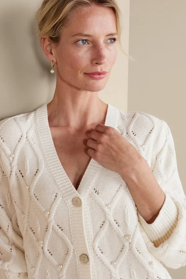 Everyday Styles | Sweaters & Cardigans-Soft Surroundings Meryl Cable Cardigan Ivory Pearl