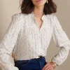 Feminine Flourish | Everyday Styles-Soft Surroundings Mila Metallic Blouse Ivory Pearl