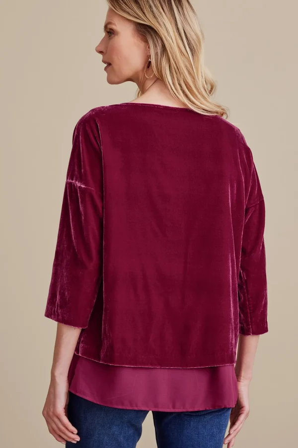 EVelvet Styles | three quarter length-Soft Surroundings Millie Velvet Tunic Dark Fuchsia