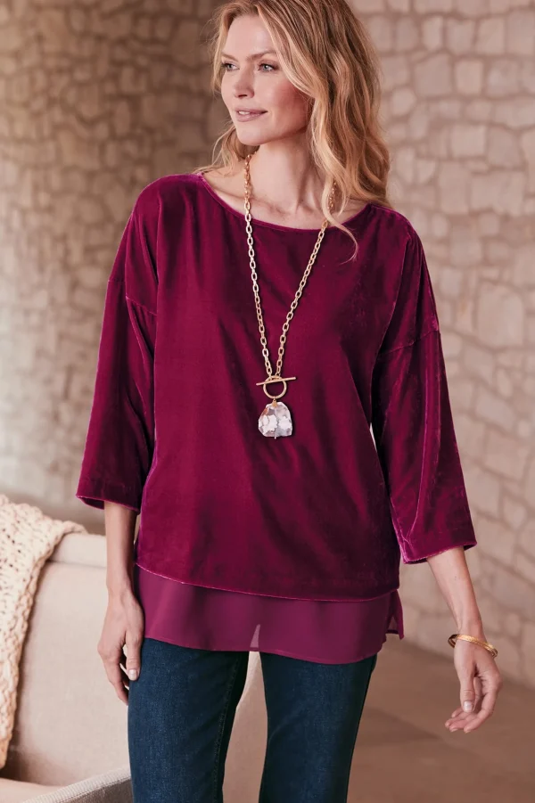 EVelvet Styles | three quarter length-Soft Surroundings Millie Velvet Tunic Dark Fuchsia