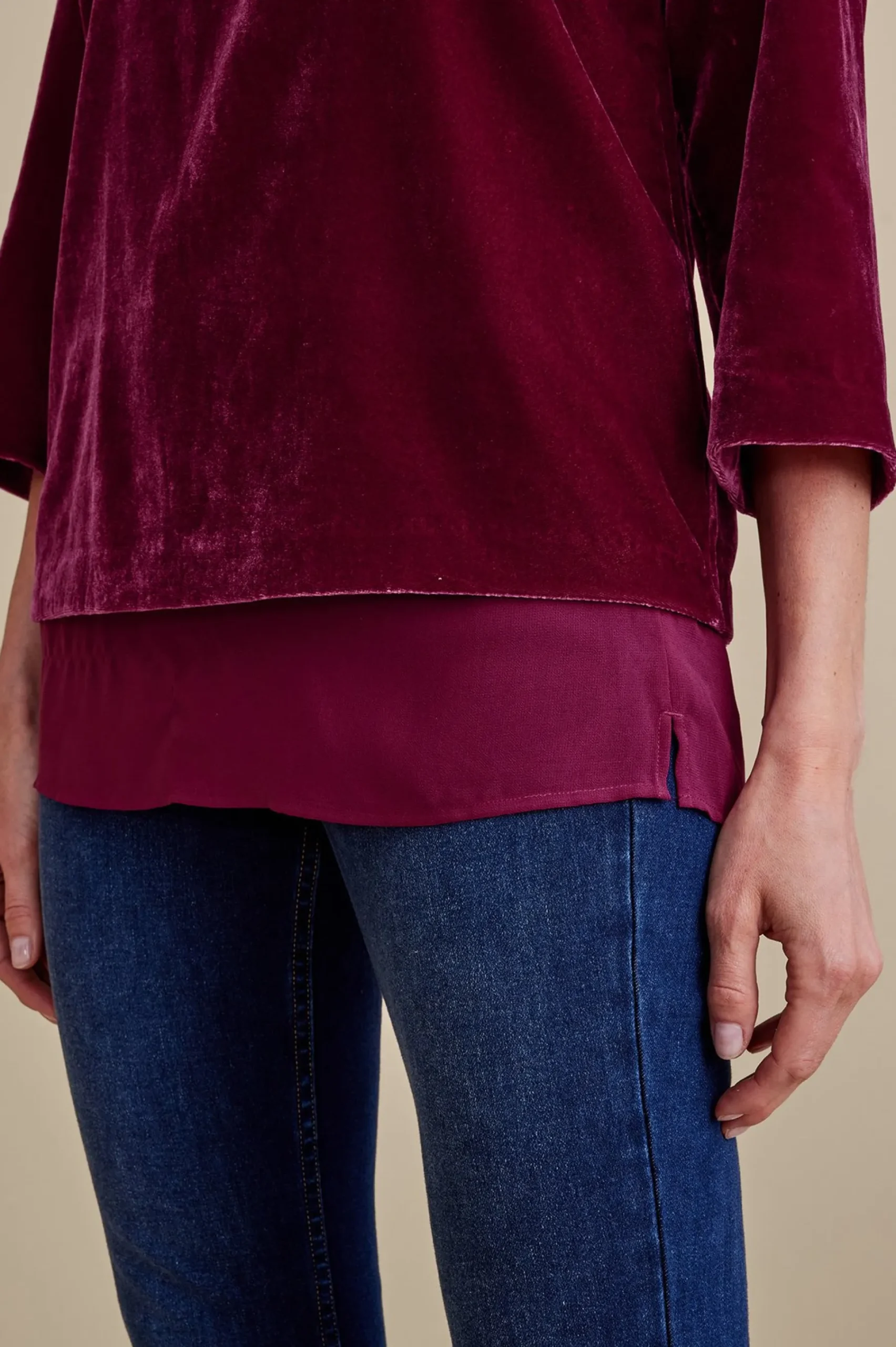 millie_velvet_tunic_4.webp EVelvet Styles | three quarter length-Soft Surroundings Millie Velvet Tunic Dark Fuchsia