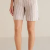 Shorts-Soft Surroundings Montecito Linen Shorts Navy Tan Stripe