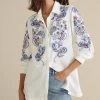 Feminine Flourish | Into The Blues-Soft Surroundings Nadia Linen Blend Shirt Grey/Blue Bandana Paisley