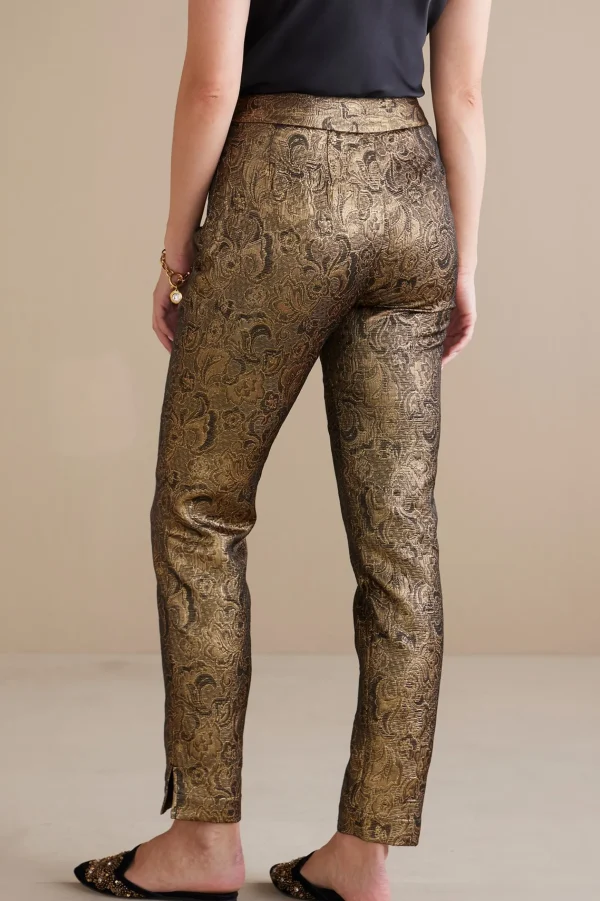 ankle | straight-Soft Surroundings Nevina Jacquard Trouser Gold Floral