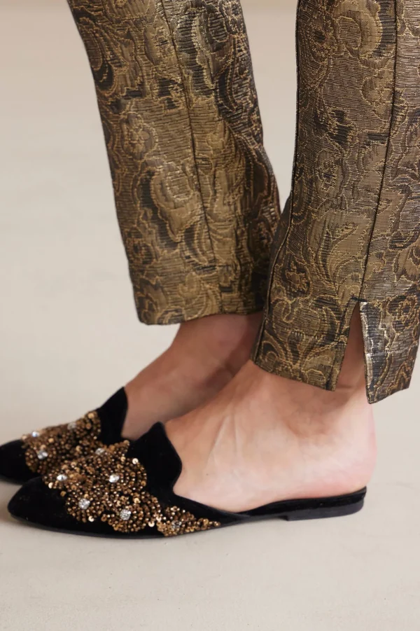 ankle | straight-Soft Surroundings Nevina Jacquard Trouser Gold Floral