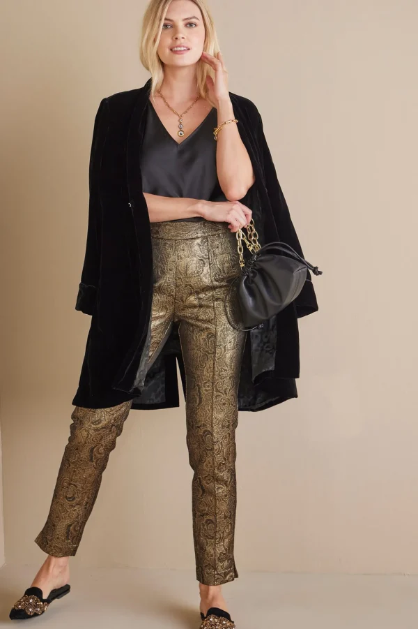 ankle | straight-Soft Surroundings Nevina Jacquard Trouser Gold Floral