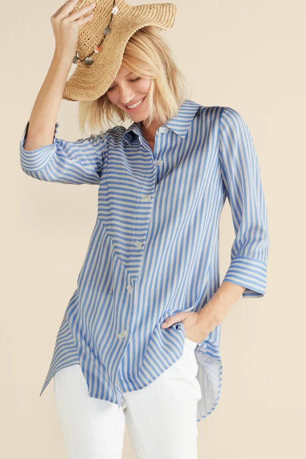 Into The Blues | Vacation Shop-Soft Surroundings On Pointe Shirt Palace Blue Stripe