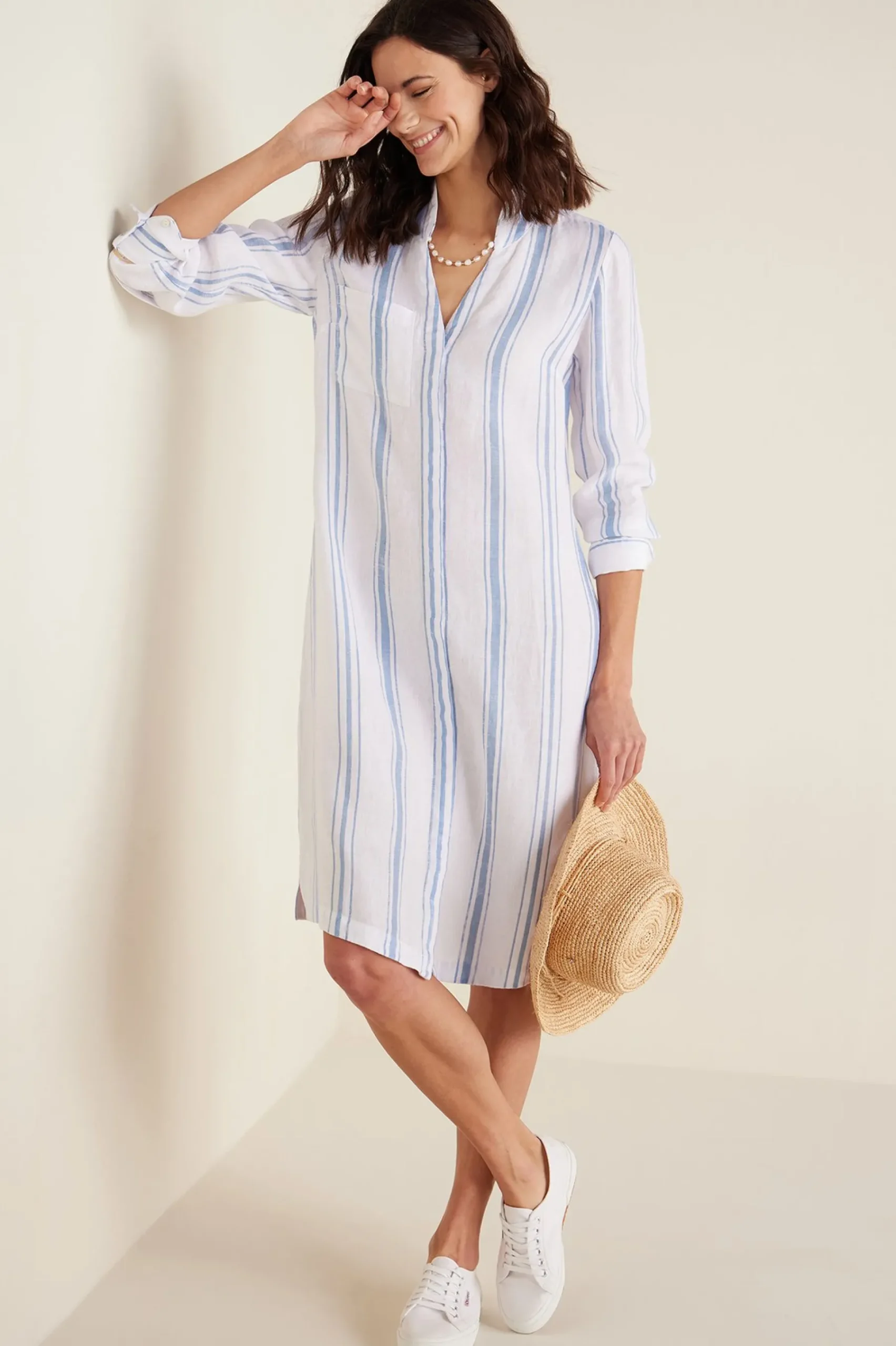 petites_adalia_dress_0.webp Linen Shop | vacation dresses-Soft Surroundings Petites Adalia Dress Blue/White