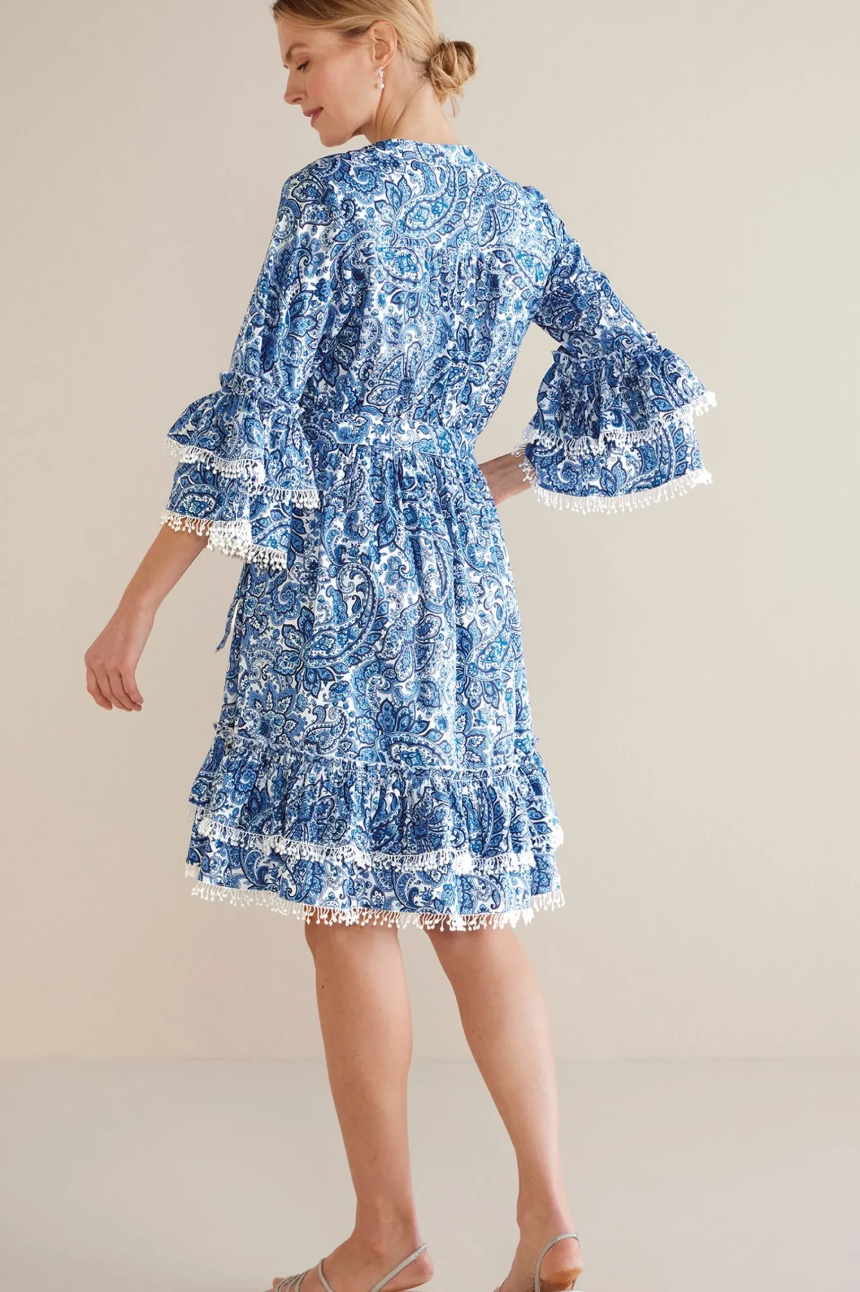 petites_adeline_short_dre_2.webp Into The Blues | Dresses-Soft Surroundings Petites Adeline Short Dress Spring Paisley Chambray