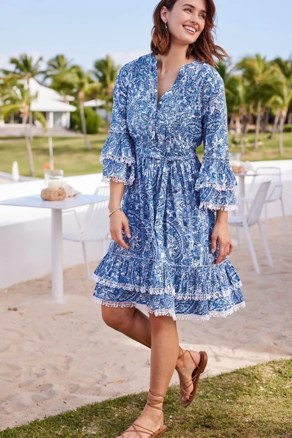 Into The Blues | Dresses-Soft Surroundings Petites Adeline Short Dress Spring Paisley Chambray