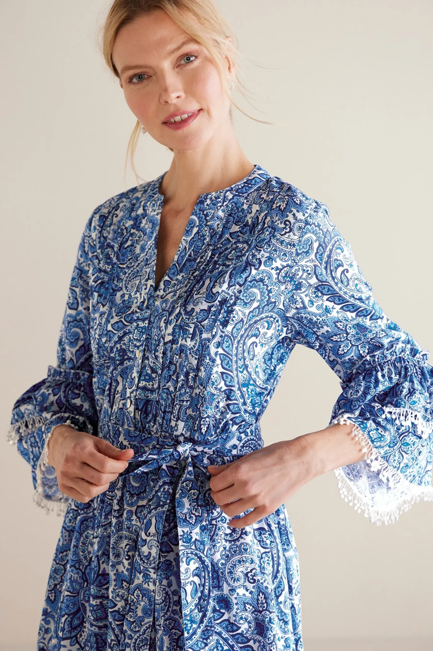 petites_adeline_short_dre_5.webp Into The Blues | Dresses-Soft Surroundings Petites Adeline Short Dress Spring Paisley Chambray