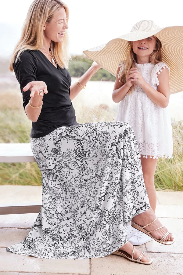 Skirts-Soft Surroundings Petites Amaranth Skirt Black White Floral