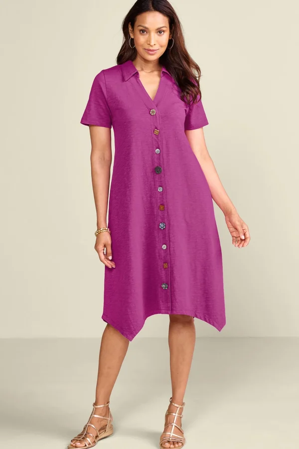 Everyday Styles | Dresses-Soft Surroundings Petites Danielle Button Dress Sunset Coral