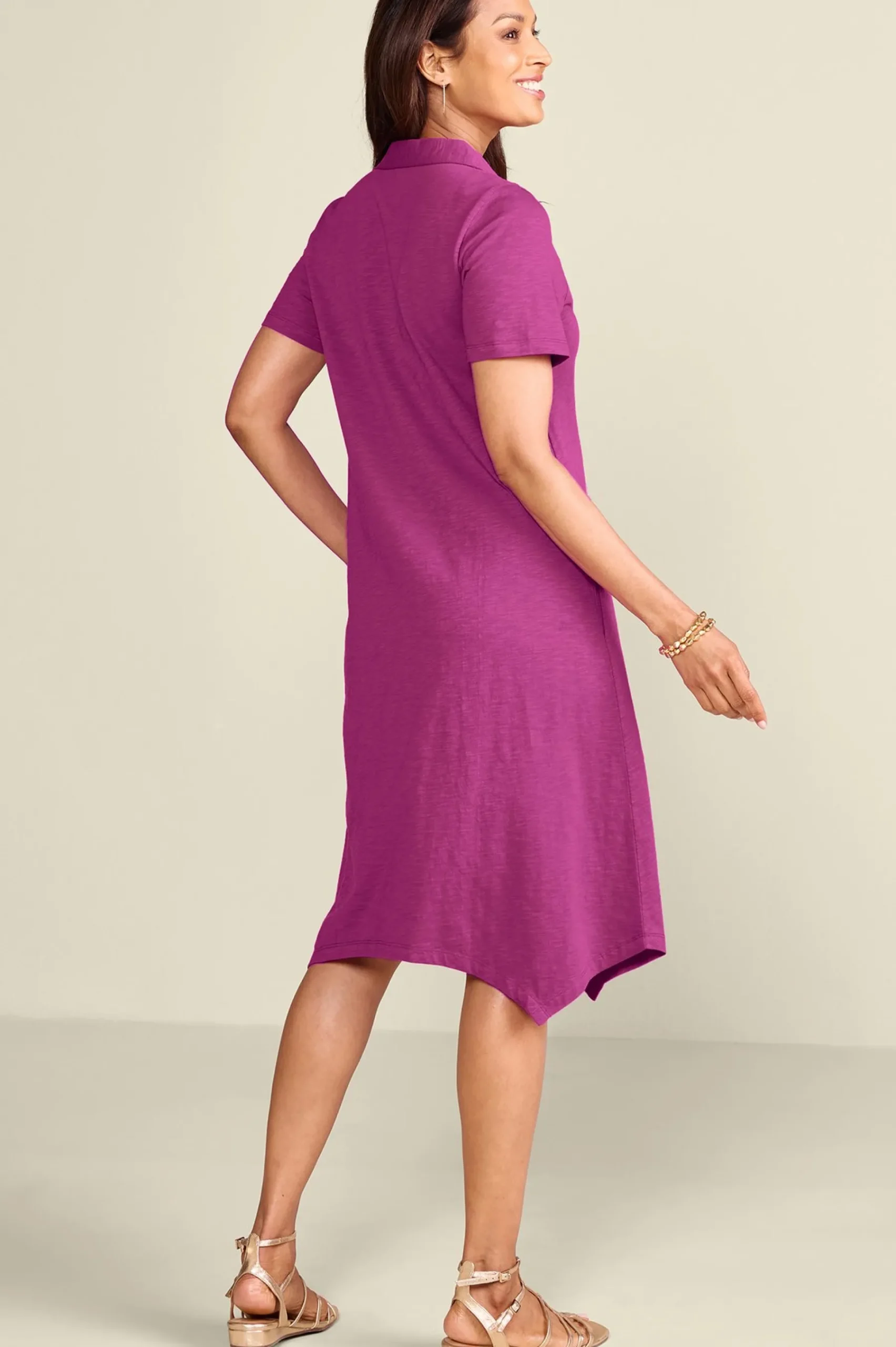 petites_danielle_button_d_1.webp Everyday Styles | Dresses-Soft Surroundings Petites Danielle Button Dress Sunset Coral
