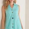 Everyday Styles-Soft Surroundings Petites Danielle Button Tank Aqua Splash
