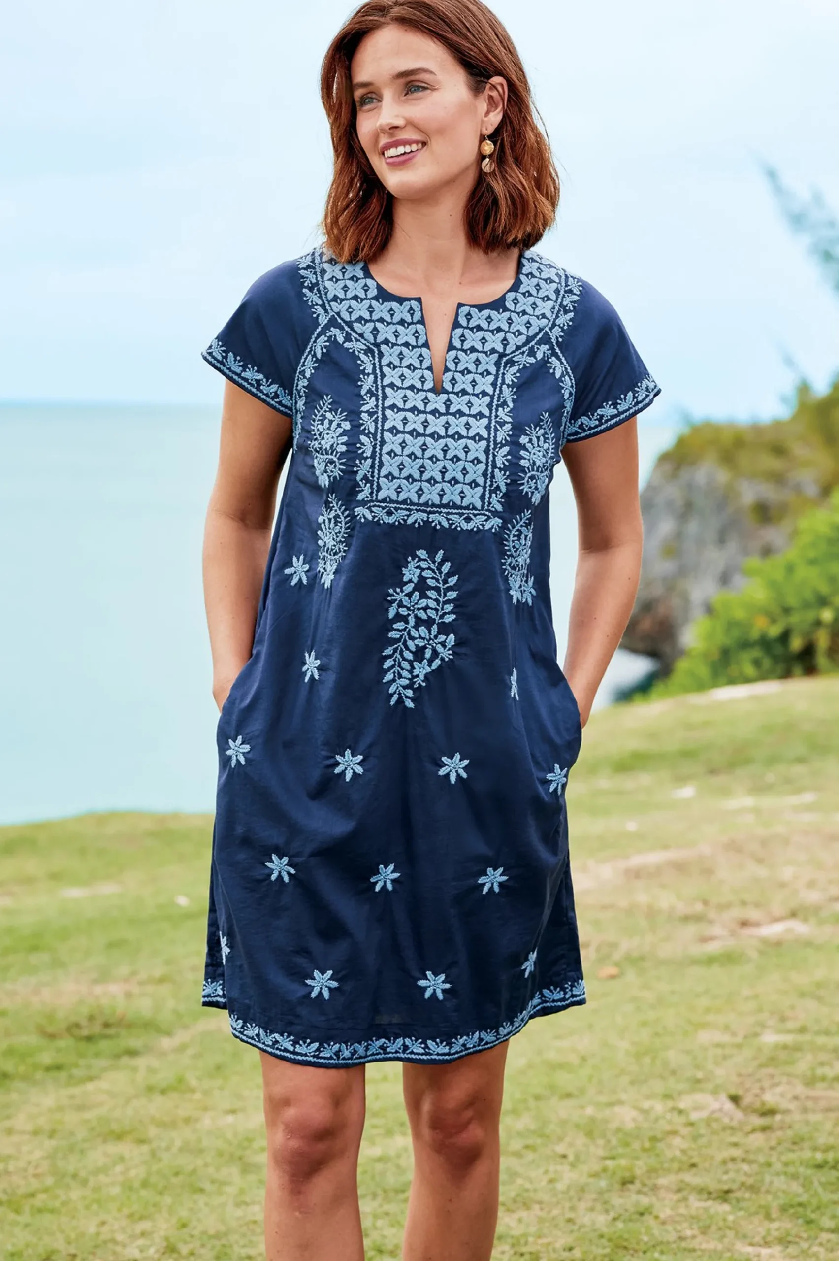 petites_davina_short_dres_3.webp Into The Blues | Global Artistry-Soft Surroundings Petites Davina Short Dress Navy