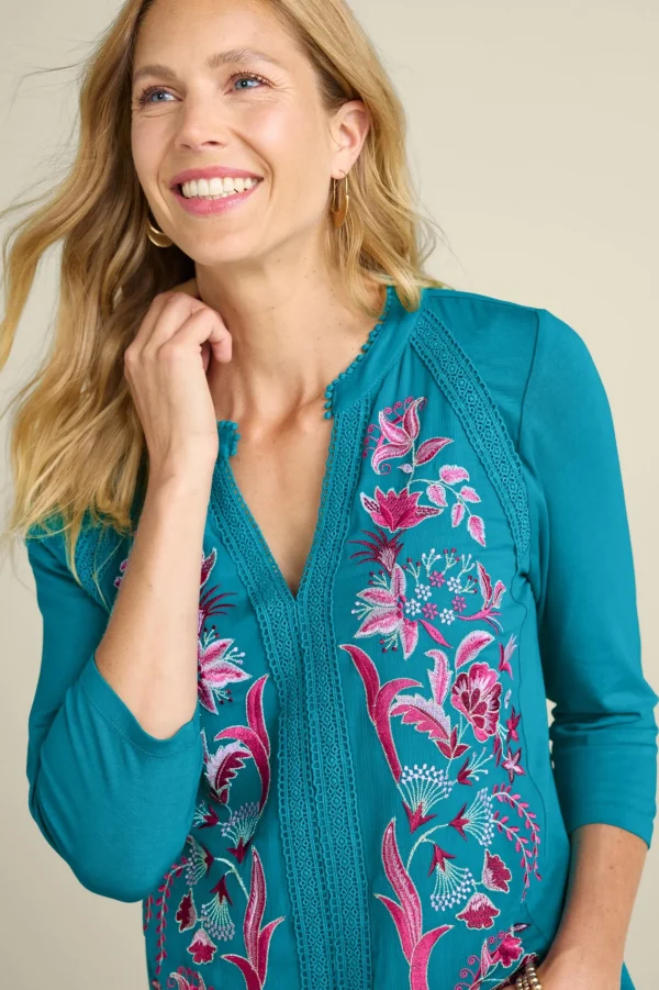 Into The Blues | The Floral Shop-Soft Surroundings Petites Delsie Embroidered Top White