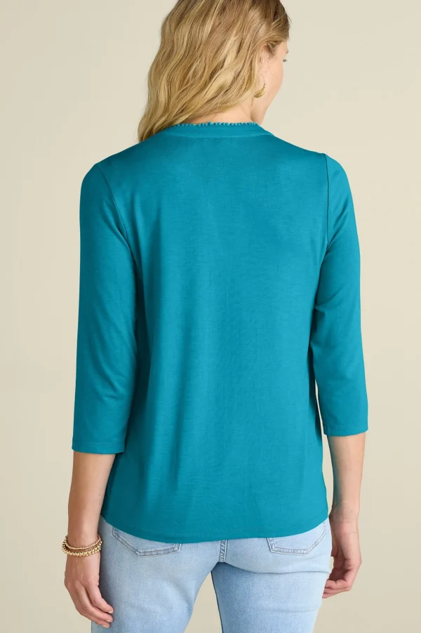 Into The Blues | The Floral Shop-Soft Surroundings Petites Delsie Embroidered Top White