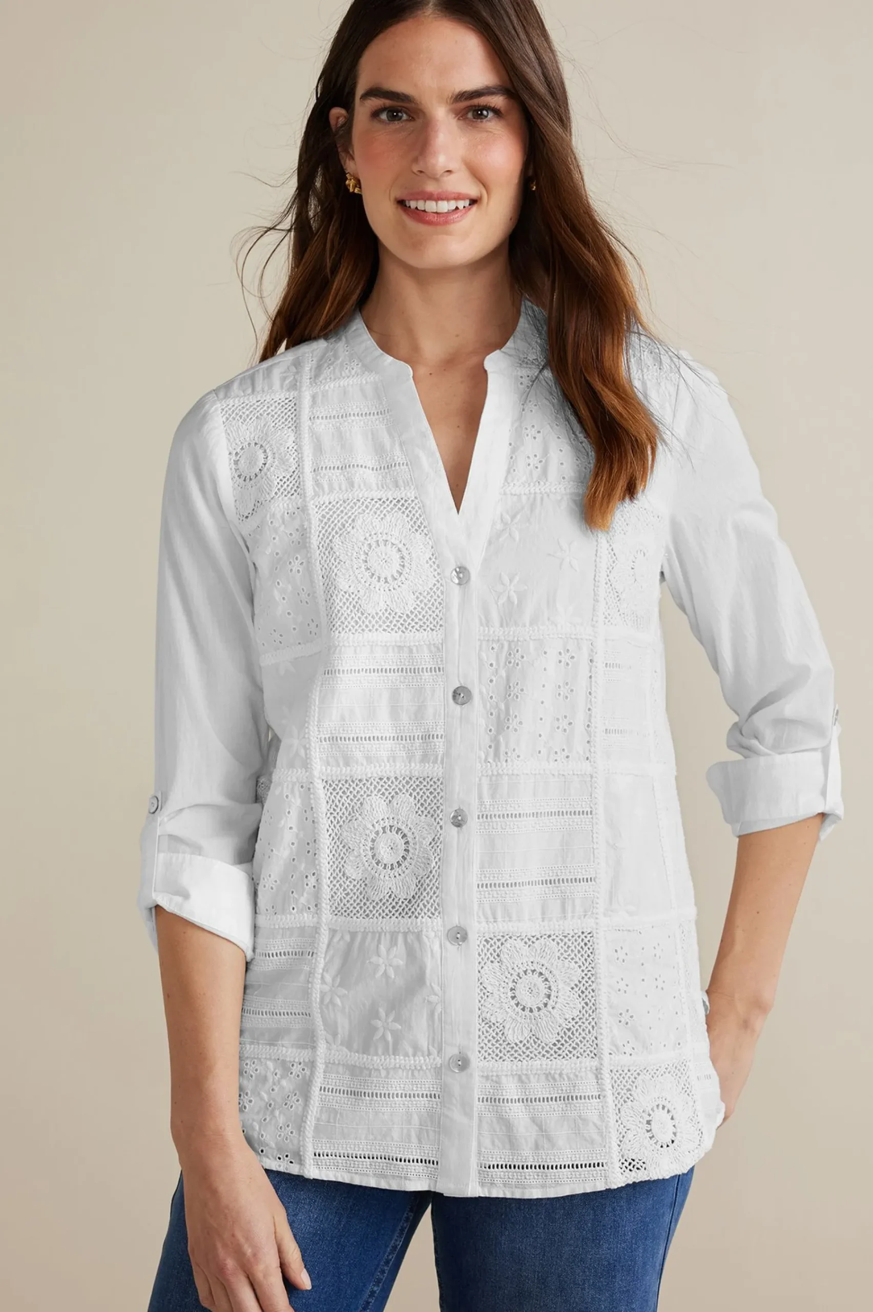 petites_eleanor_crochet_s_0.webp Feminine Flourish | Global Artistry-Soft Surroundings Petites Eleanor Crochet Shirt White