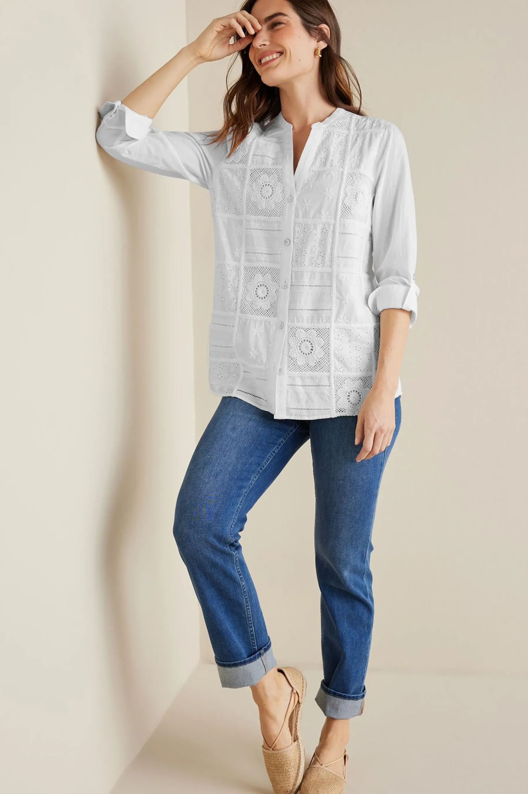 petites_eleanor_crochet_s_1.webp Feminine Flourish | Global Artistry-Soft Surroundings Petites Eleanor Crochet Shirt White