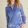 Feminine Flourish | Into The Blues-Soft Surroundings Petites Floreat Velvet Shirt Sapphire