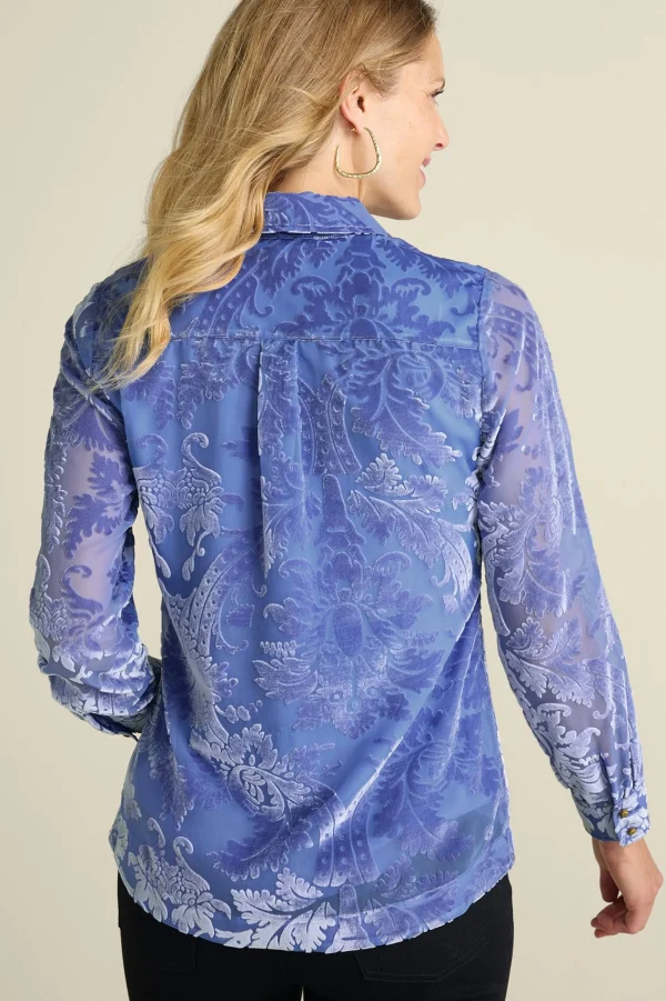 Feminine Flourish | Into The Blues-Soft Surroundings Petites Floreat Velvet Shirt Sapphire