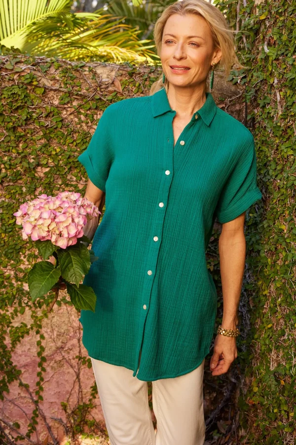 Gauze Shop-Soft Surroundings Petites Je Veux Gauze Top Navy