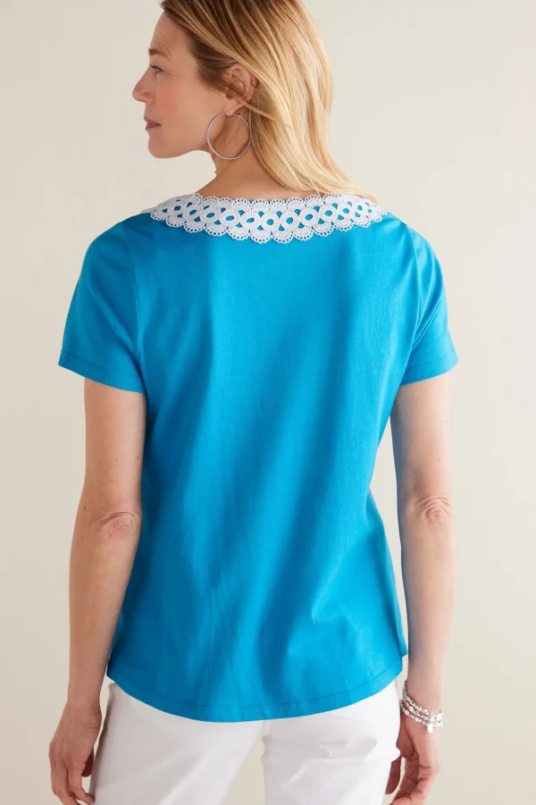 Into The Blues | Global Artistry-Soft Surroundings Petites Kaitlyn Embellished Knit Tee Swedish Blue