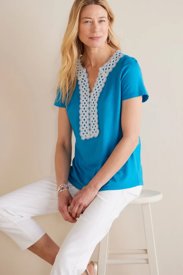 Into The Blues | Global Artistry-Soft Surroundings Petites Kaitlyn Embellished Knit Tee Swedish Blue
