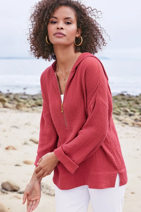 Gauze Shop-Soft Surroundings Petites Kemia Gauze Hoodie American Beauty