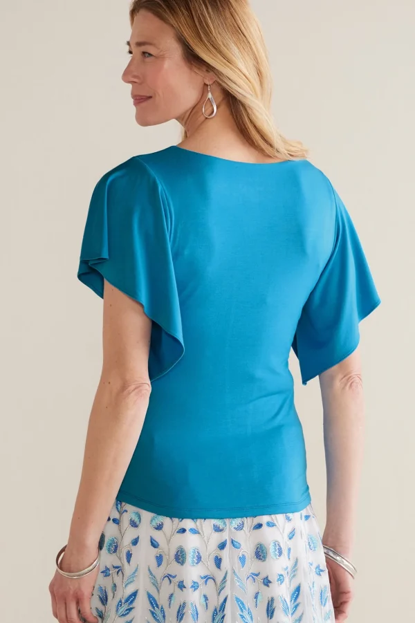 Feminine Flourish | Into The Blues-Soft Surroundings Petites Leya Ruched Top Swedish Blue