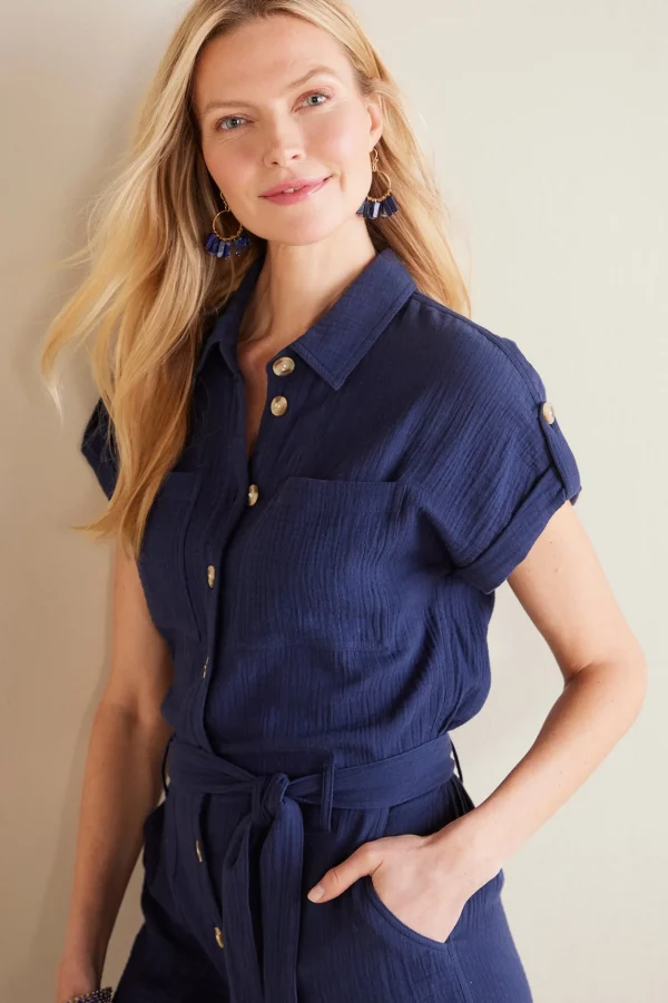 Into The Blues | Gauze Shop-Soft Surroundings Petites Natasha Gauze Jumpsuit Navy