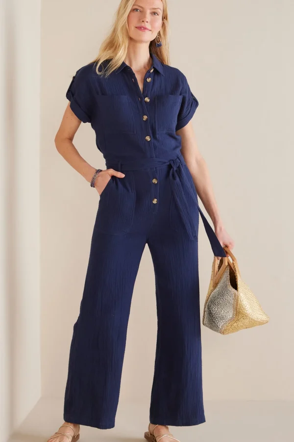Into The Blues | Gauze Shop-Soft Surroundings Petites Natasha Gauze Jumpsuit Navy