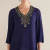 Feminine Flourish | Into The Blues-Soft Surroundings Petites Paulina Gauze Pullover Navy