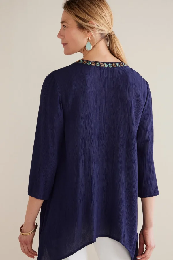 Feminine Flourish | Into The Blues-Soft Surroundings Petites Paulina Gauze Pullover Navy