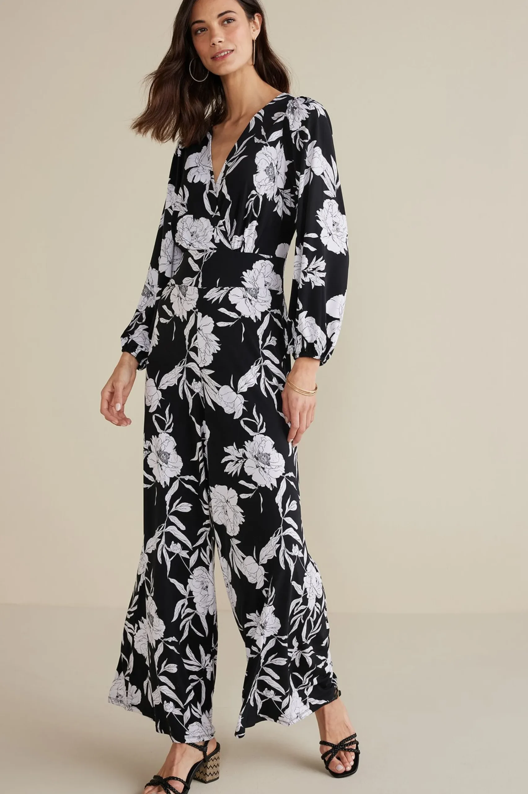 petites_penelope_long_sle_0.webp The Floral Shop | Dresses-Soft Surroundings Petites Penelope Long Sleeve Jumpsuit Black