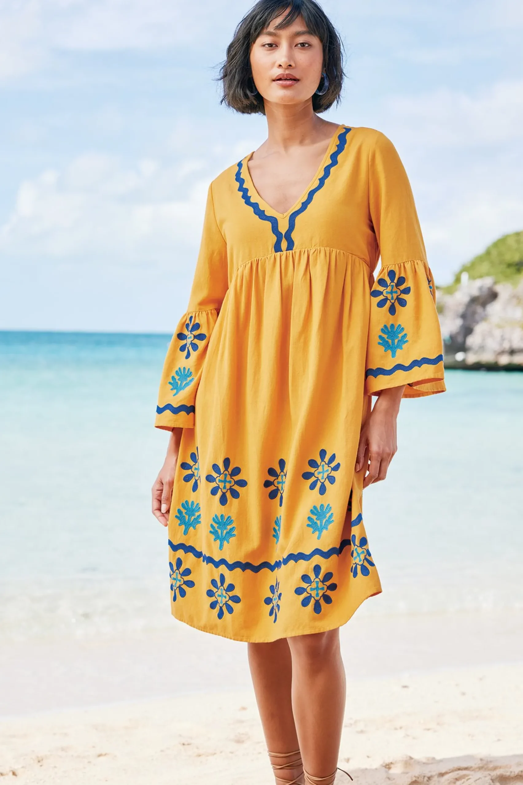 petites_petra_short_dress_3.webp Global Artistry | Dresses-Soft Surroundings Petites Petra Short Dress Golden Glow
