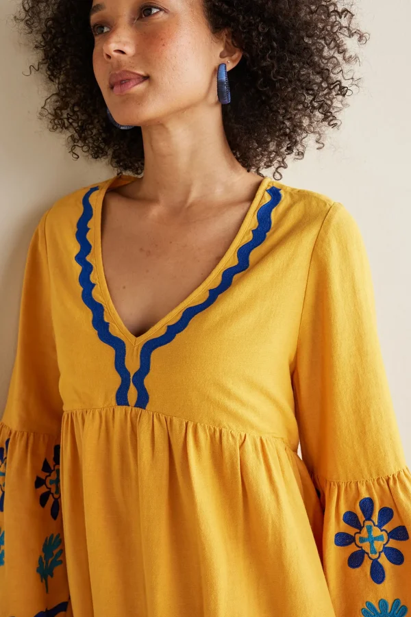 Global Artistry | Dresses-Soft Surroundings Petites Petra Short Dress Golden Glow