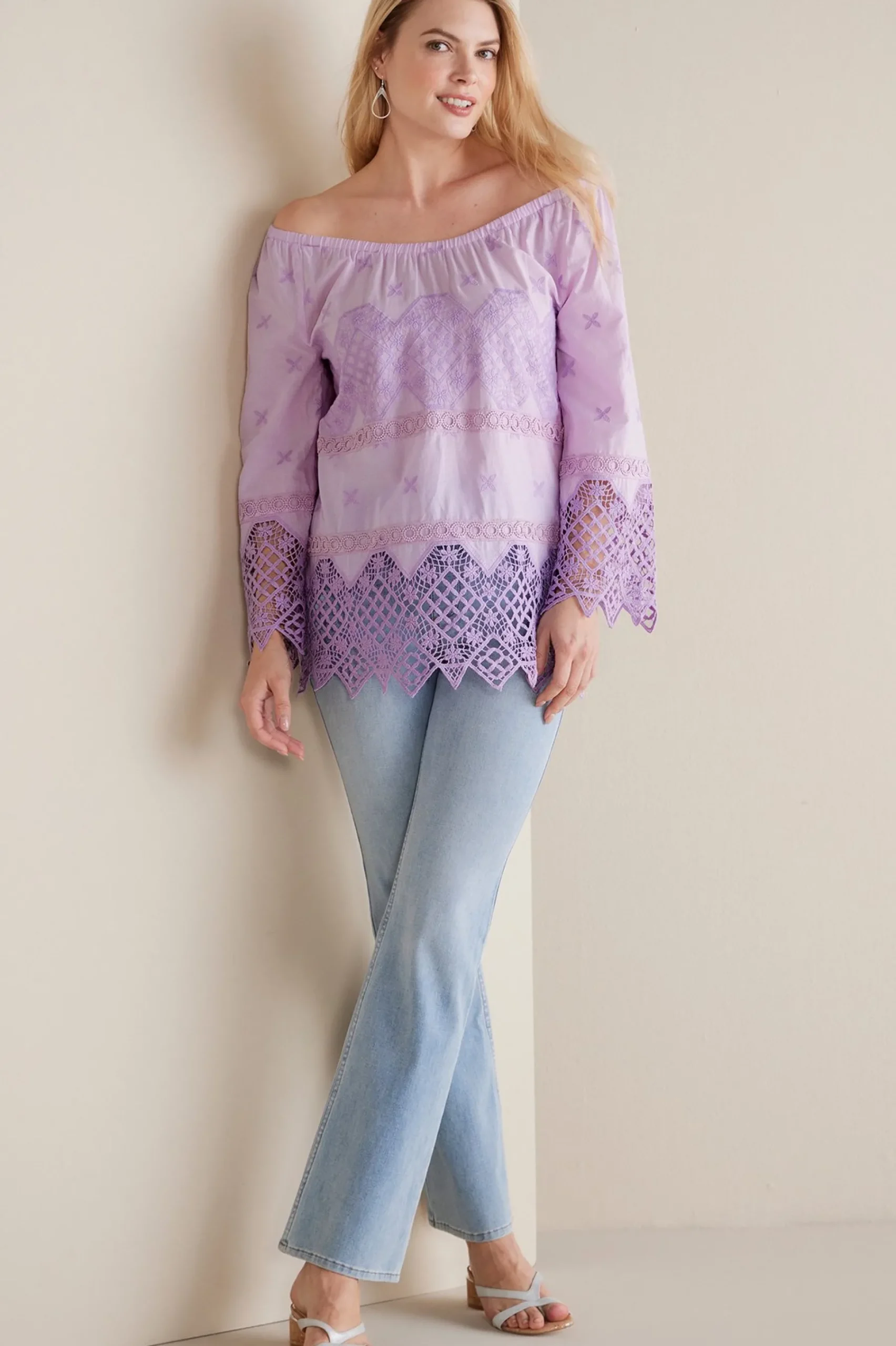 petites_pilar_off_the_sho_1.webp Feminine Flourish | Global Artistry-Soft Surroundings Petites Pilar Off the Shoulder Top Orchid Bloom