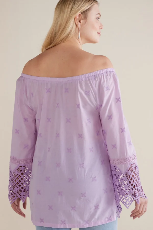 Feminine Flourish | Global Artistry-Soft Surroundings Petites Pilar Off the Shoulder Top Orchid Bloom