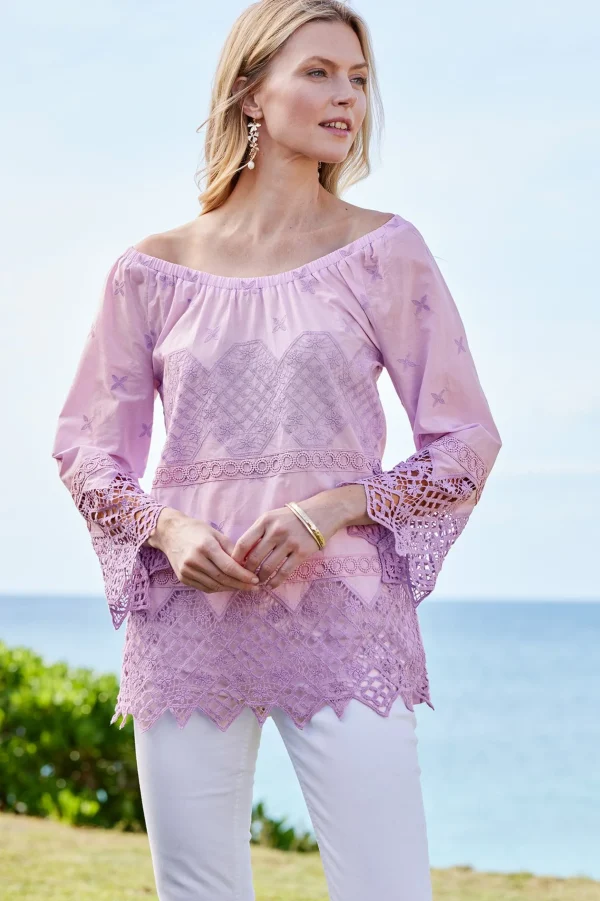 Feminine Flourish | Global Artistry-Soft Surroundings Petites Pilar Off the Shoulder Top Orchid Bloom