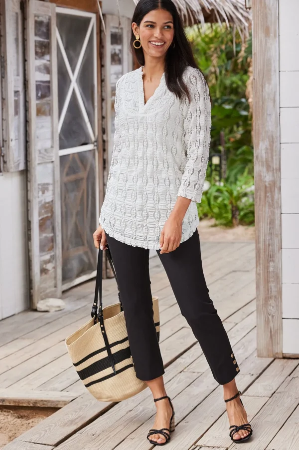 Feminine Flourish | Global Artistry-Soft Surroundings Petites Priya Knit Lace Tunic White
