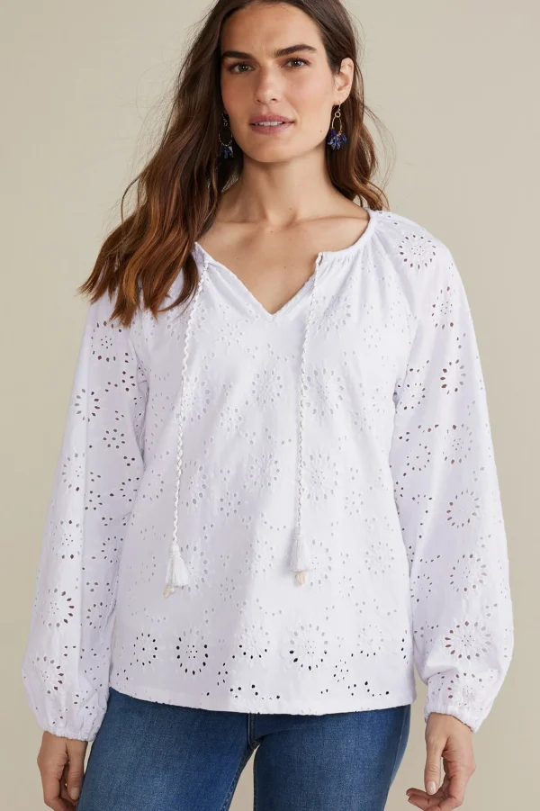Feminine Flourish | Global Artistry-Soft Surroundings Petites Rhiannon Eyelet Peasant Top White
