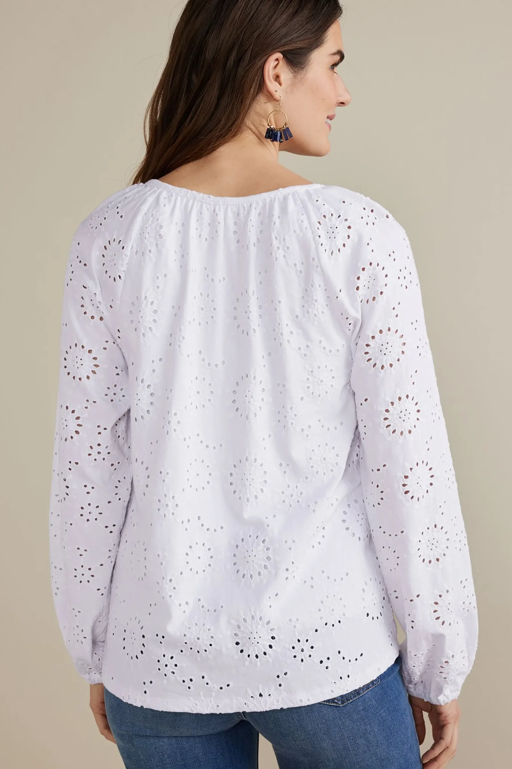petites_rhiannon_eyelet_p_2.webp Feminine Flourish | Global Artistry-Soft Surroundings Petites Rhiannon Eyelet Peasant Top White