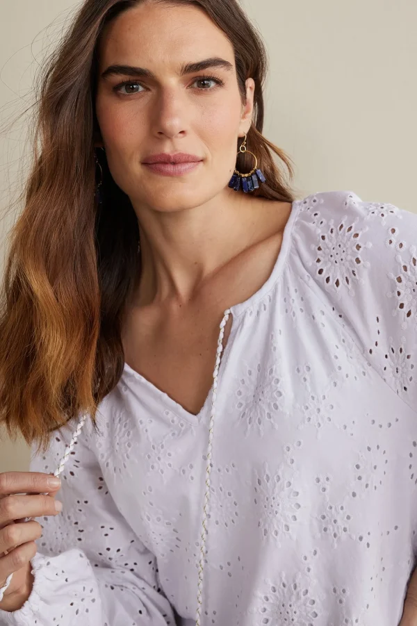 Feminine Flourish | Global Artistry-Soft Surroundings Petites Rhiannon Eyelet Peasant Top White