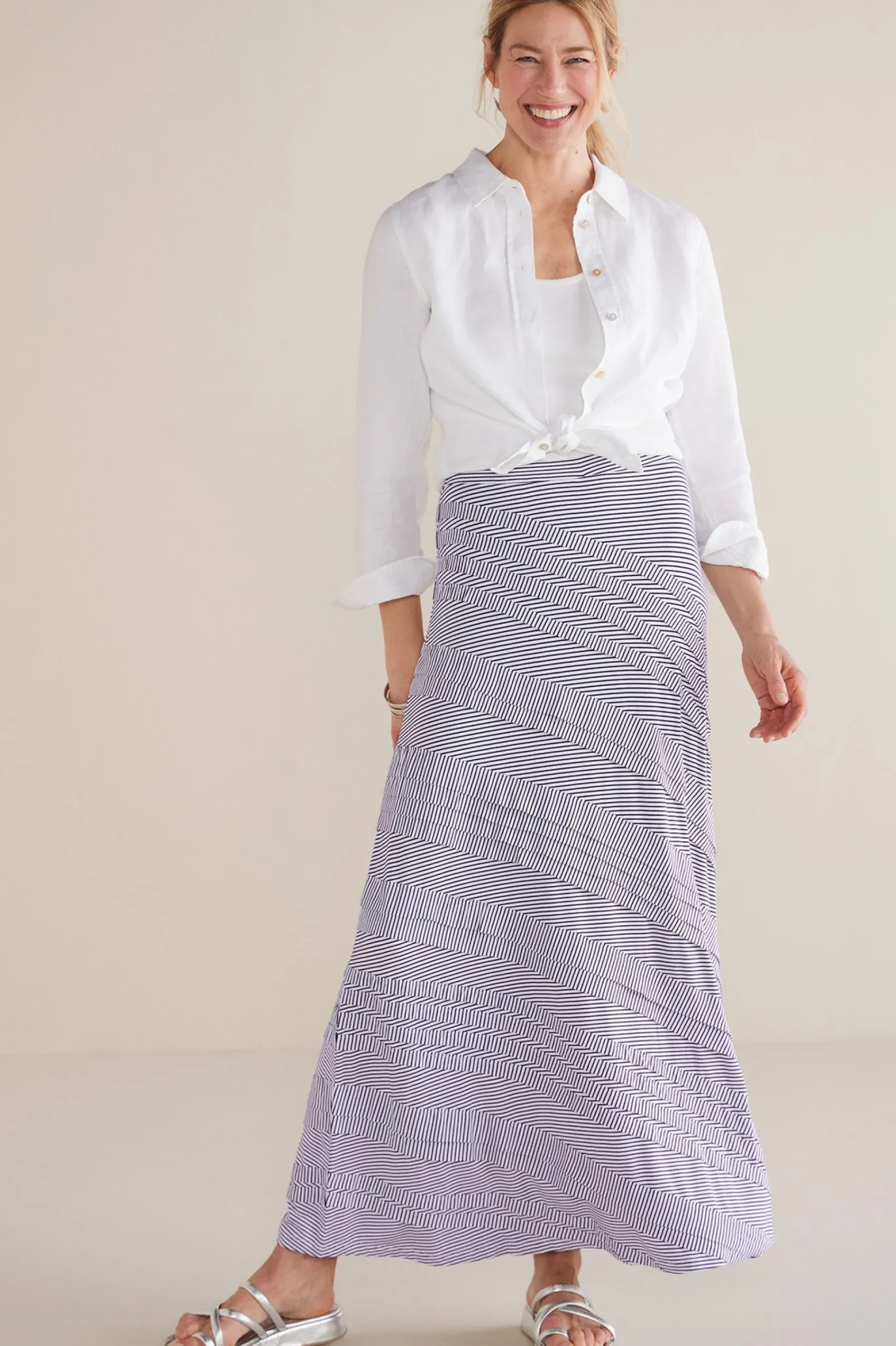 petites_rosemary_skirt_0.webp Global Artistry | Skirts-Soft Surroundings Petites Rosemary Skirt Black/White Stripe