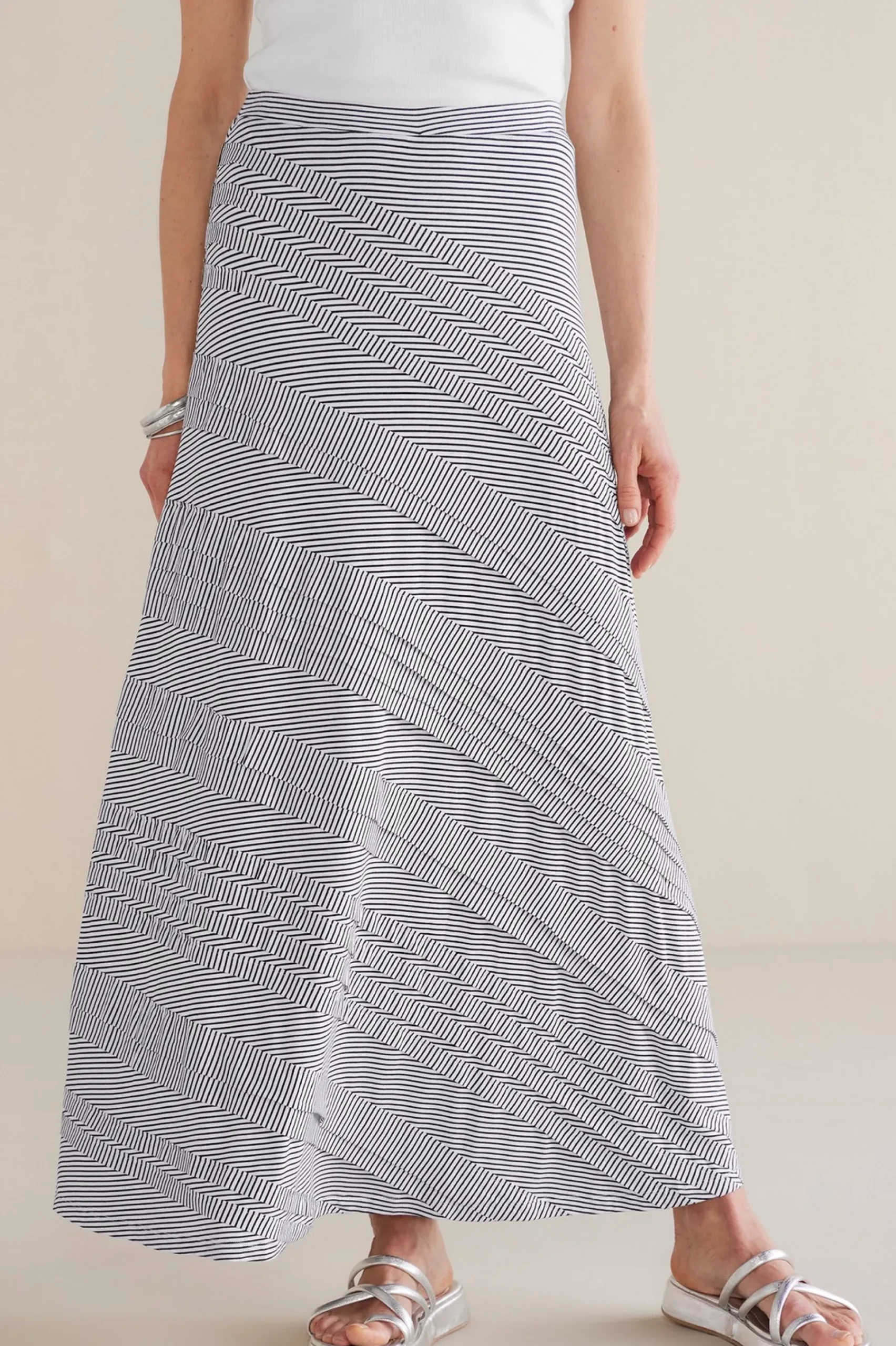 petites_rosemary_skirt_1.webp Global Artistry | Skirts-Soft Surroundings Petites Rosemary Skirt Black/White Stripe