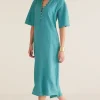 solids | mid-length-Soft Surroundings Petites Theodora Linen Dress Teal