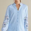 Into The Blues-Soft Surroundings Petites Titania Embroidered Top Chambray Blue